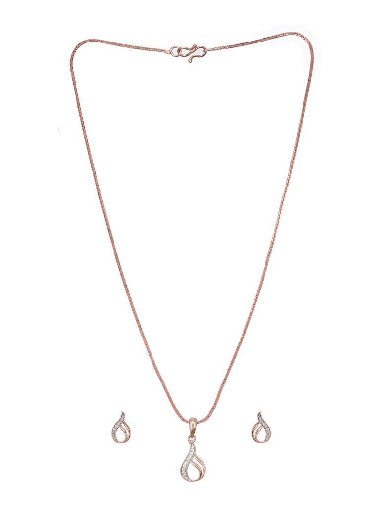 Rose Gold Plated Ad Studded Swirl Minimal Pendant Necklace Jewellery Set : SJLK2455