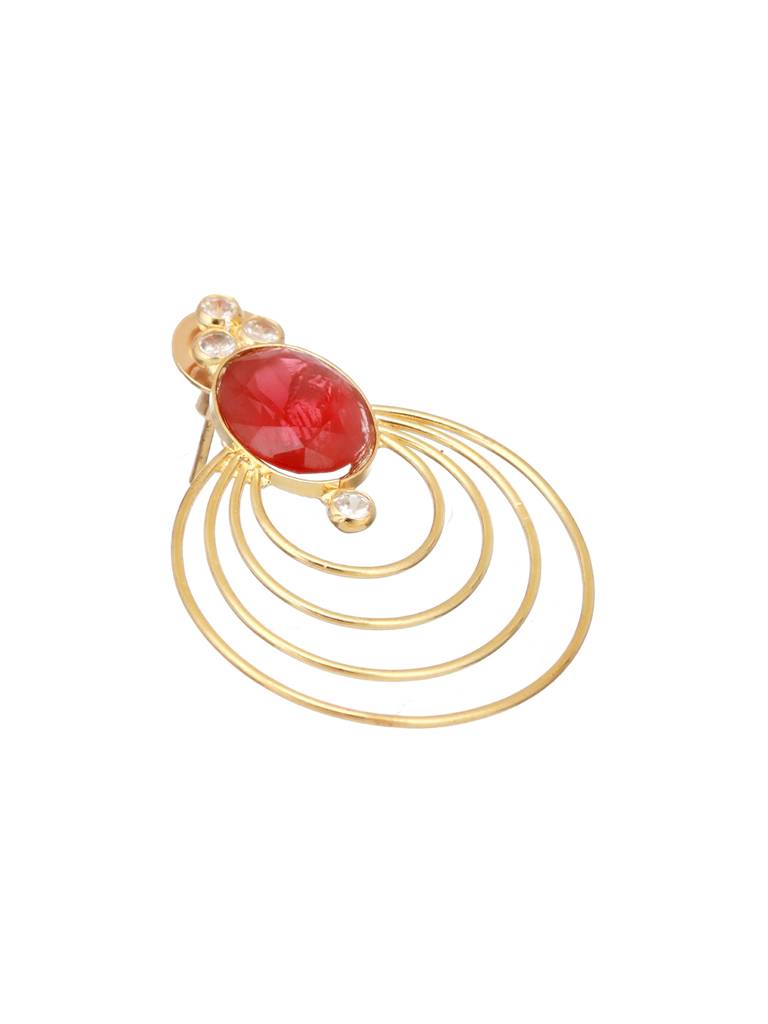 24K Gold Plated Red Ruby Circular Minimal Chunky  Chandbali Luxe Studds Earrings : SJER2461