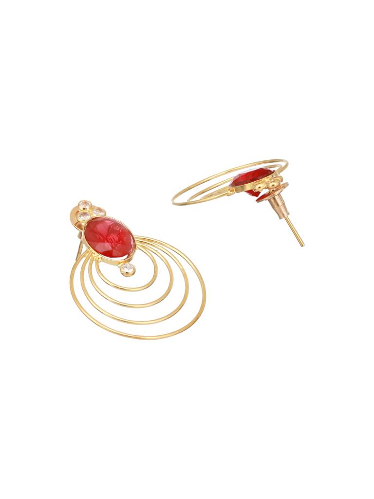 24K Gold Plated Red Ruby Circular Minimal Chunky  Chandbali Luxe Studds Earrings : SJER2461