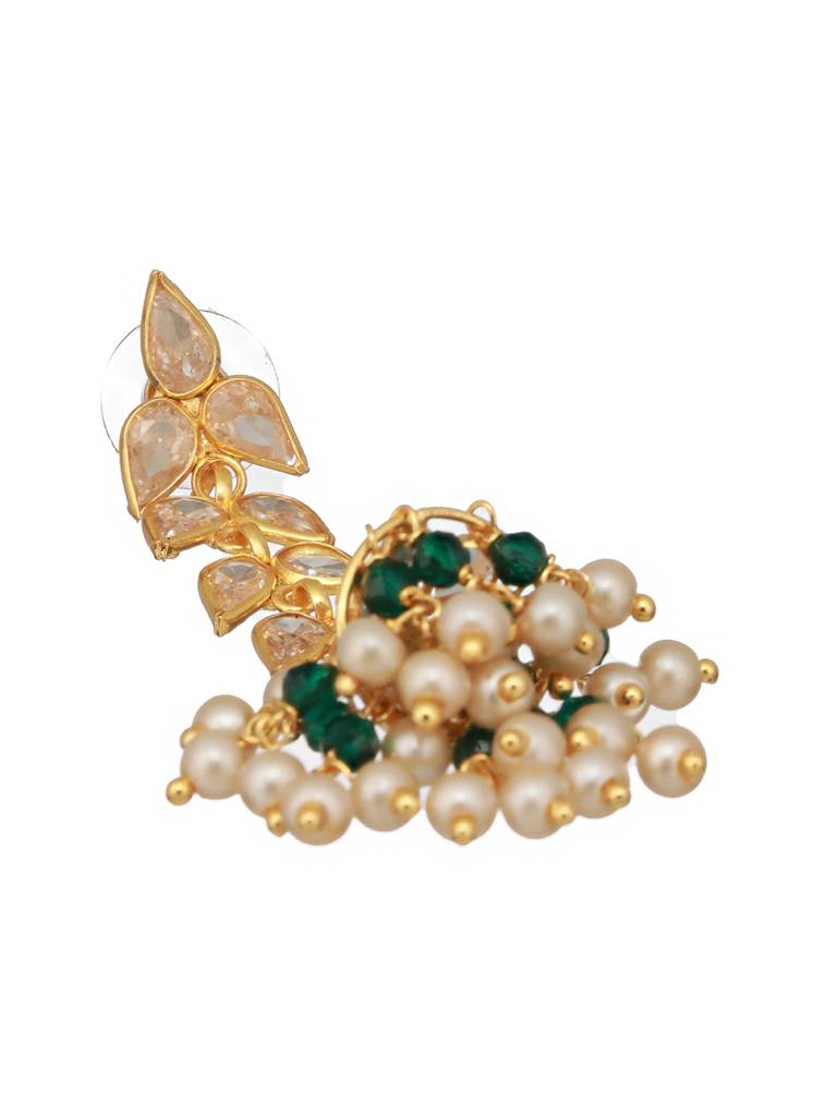 24K Gold Plated Zircon Studded Pearl Beaded Dropdown Minimal Lightweight Jhumka Earrings : SJER2464