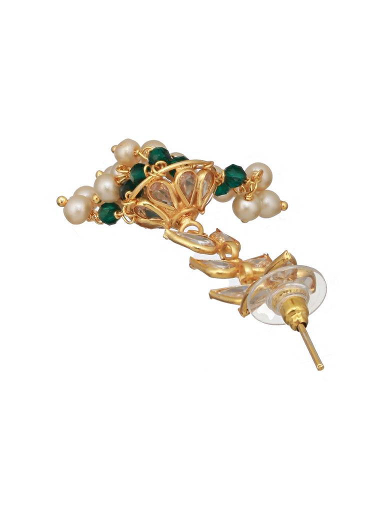 24K Gold Plated Zircon Studded Pearl Beaded Dropdown Minimal Lightweight Jhumka Earrings : SJER2464