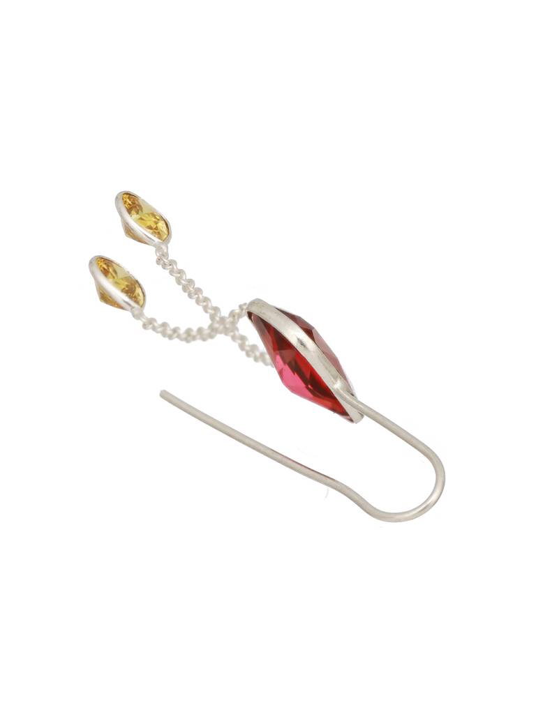 Silver Plated Red Ruby Crystal Dropdown Minimal Fishhook Earring : SJER2466
