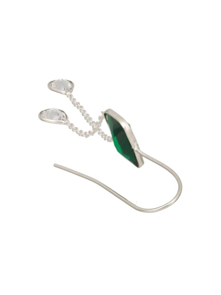 Silver Plated Green Crystal Dropdown Minimal Fishhook Earrings : SJER2467