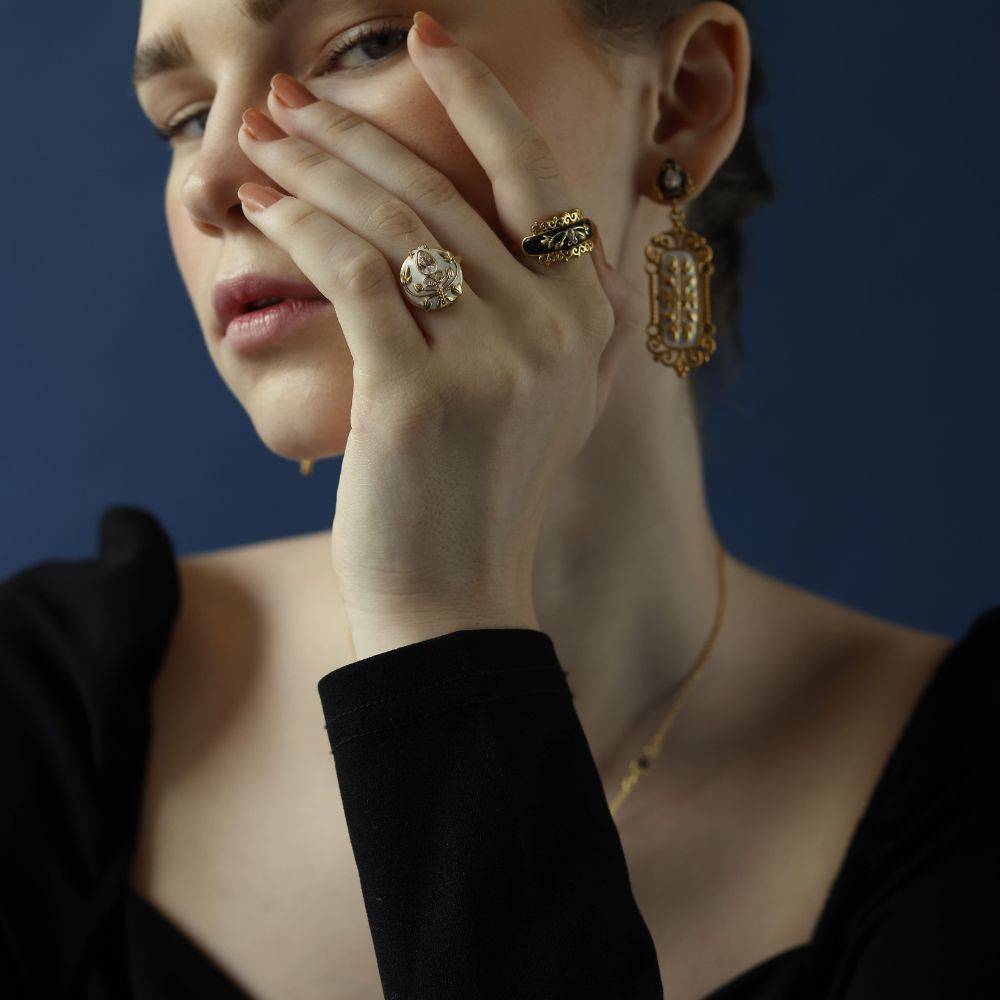 Black Enamel & Filigree Ring