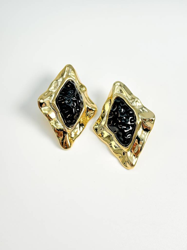 Vintage Charm Black And Gold Star Earrings : E0029