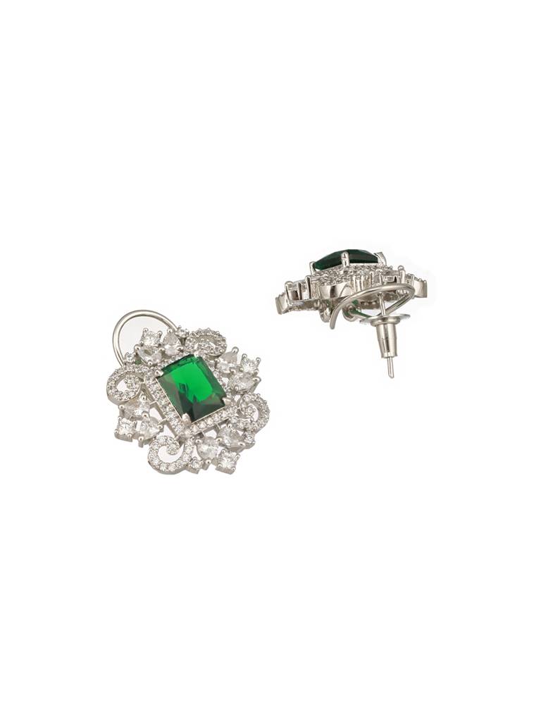 Silver Plated Emarald Green Cz Studded Designer Luxe Pendant Jewellery Set : SJNK2480
