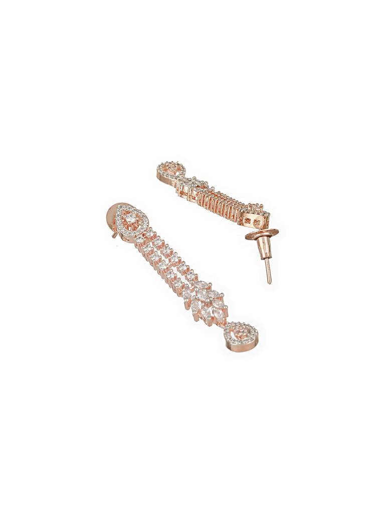 Rose Gold Plated Zircon Studded Luxe Pendant Necklace Jewellery Set : SJNK2481