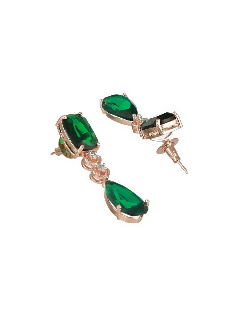 Rose Gold Plated Emerald Green Ad Studded 2 Layered Luxe Designer Bridal Partywear Jewellery Set : SJNK2487