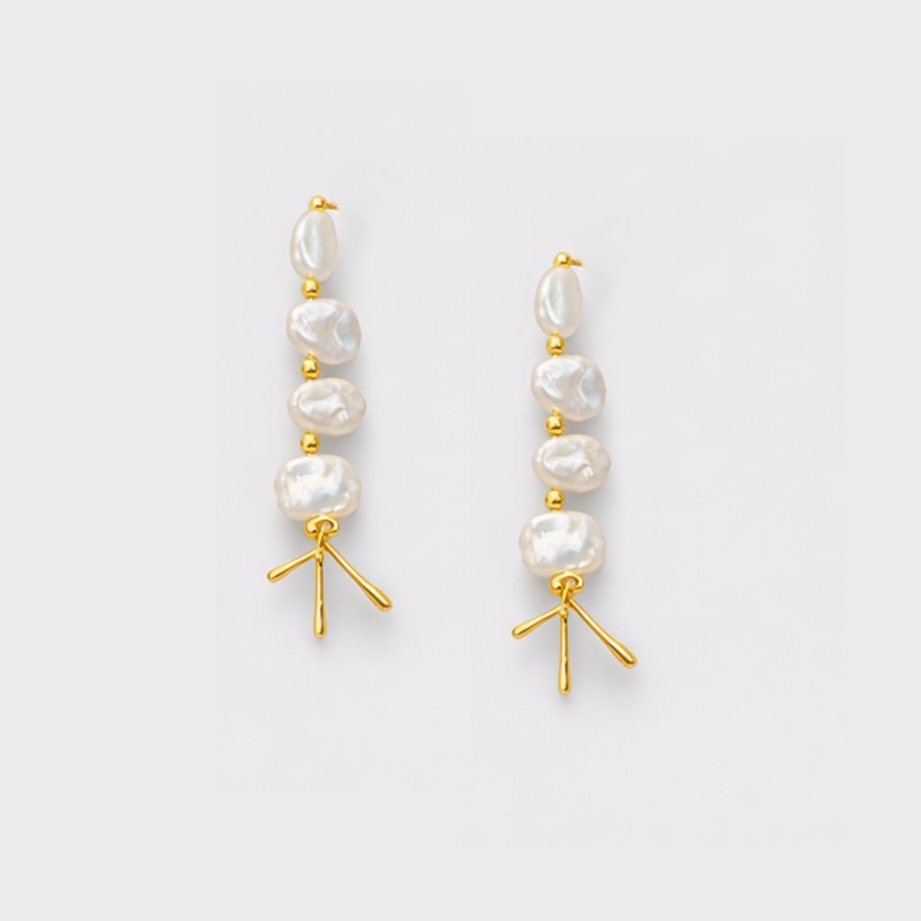 Baroque Pearl Sculptural Drop Earrings : ER-BPD28-YG-WHT