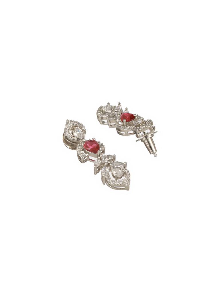Silver Plated Ruby Red Ad Studded Elegant Floral Designer Delicate Choker Jewellery Set : SJNK2490