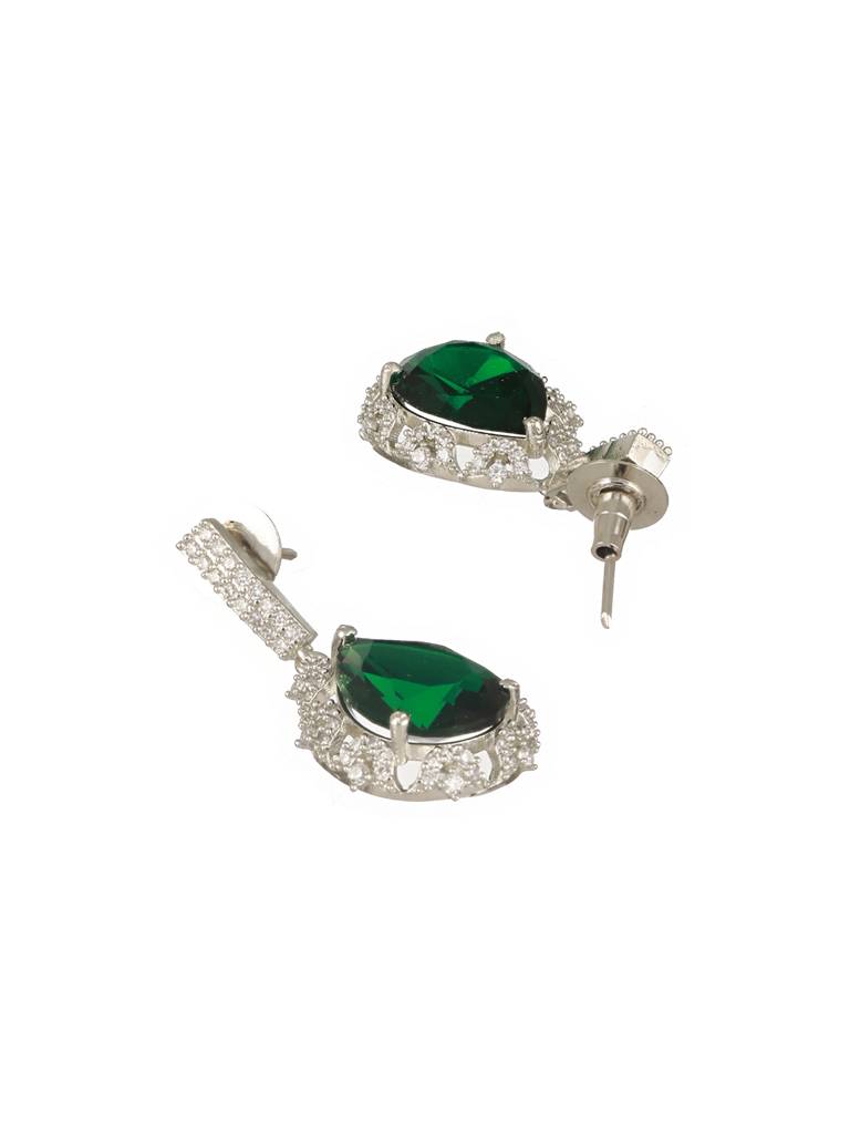 Silver Plated Emerald Green Ad Tear Shaped Contemporary  Drop Earrings : SJER2491