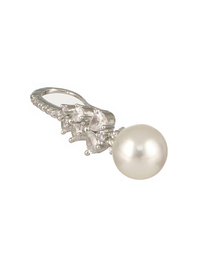 Silver Plated Ad Studded Delicate Pearl Hook  Earrings : SJER2493