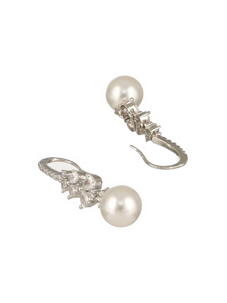 Silver Plated Ad Studded Delicate Pearl Hook  Earrings : SJER2493