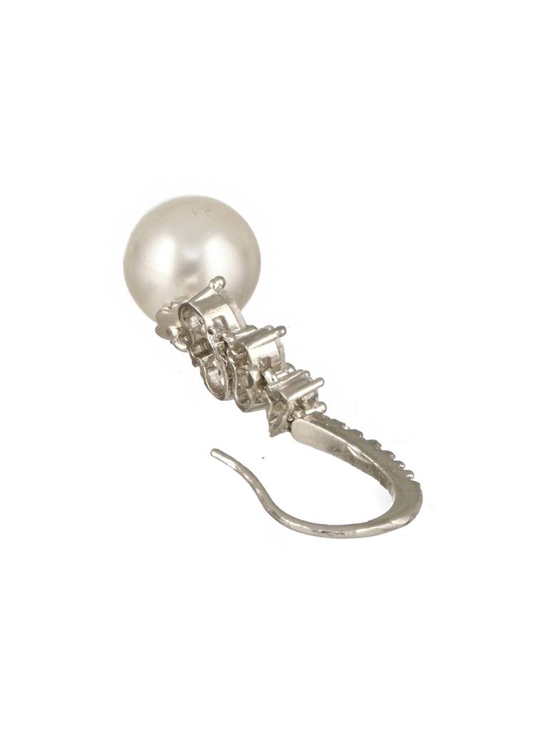 Silver Plated Ad Studded Delicate Pearl Hook  Earrings : SJER2493