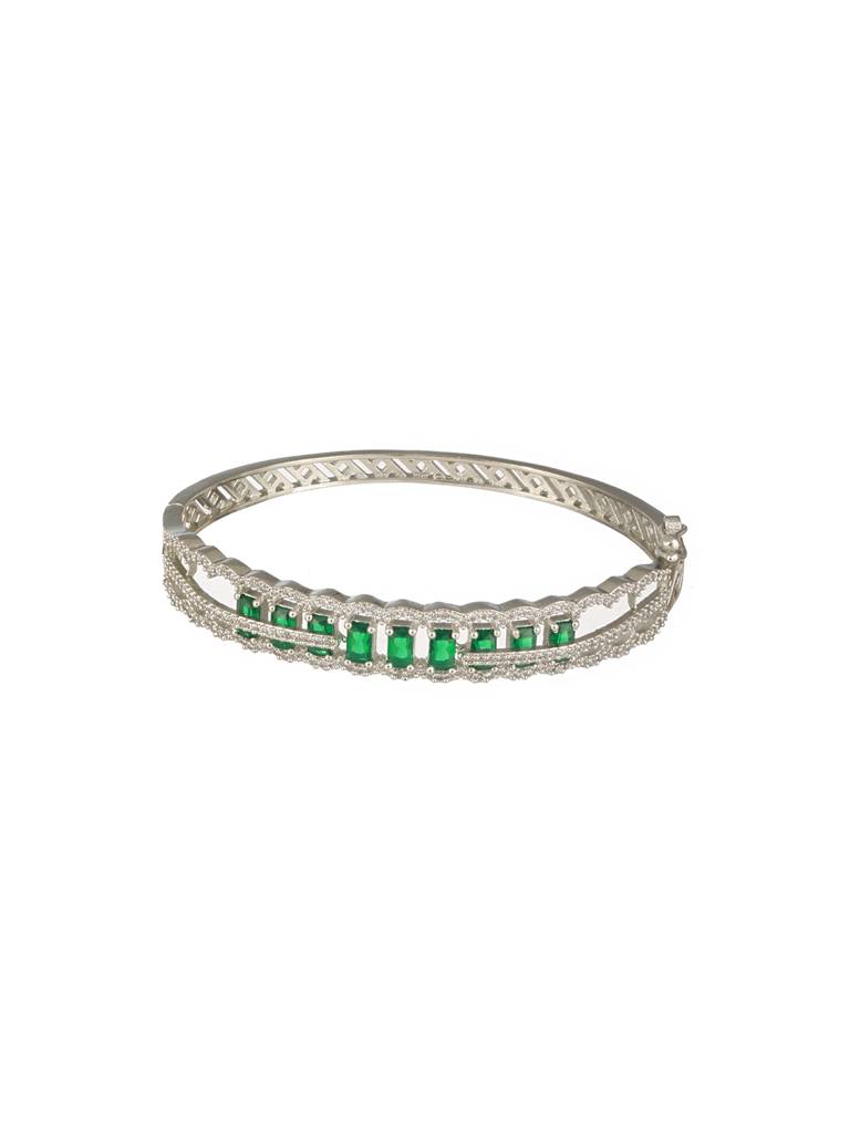 Silver Plated Emerald Green Ad Studded Statement Delicate Kada Bracelet : SJBR2494