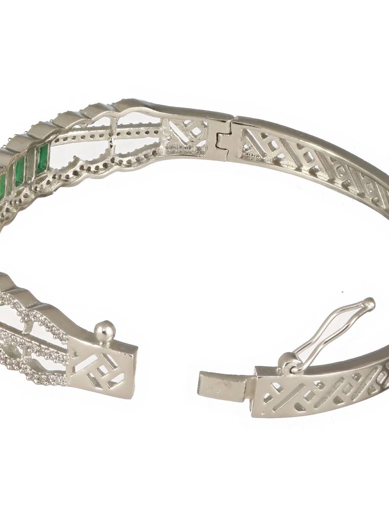 Silver Plated Emerald Green Ad Studded Statement Delicate Kada Bracelet : SJBR2494