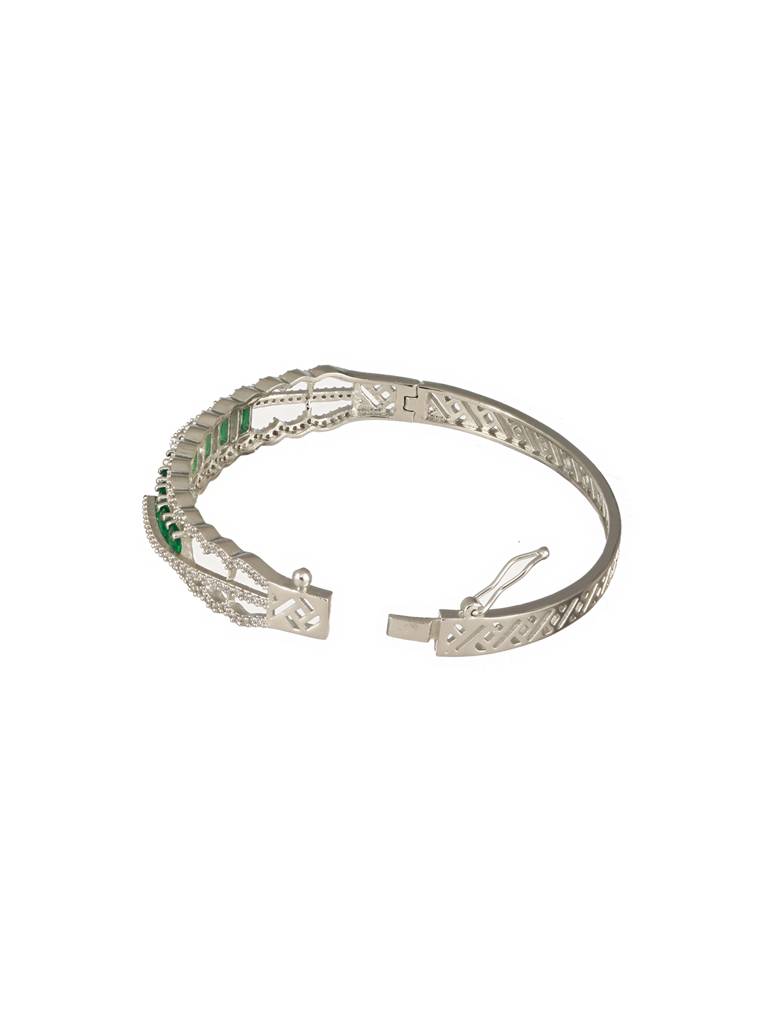 Silver Plated Emerald Green Ad Studded Statement Delicate Kada Bracelet : SJBR2494