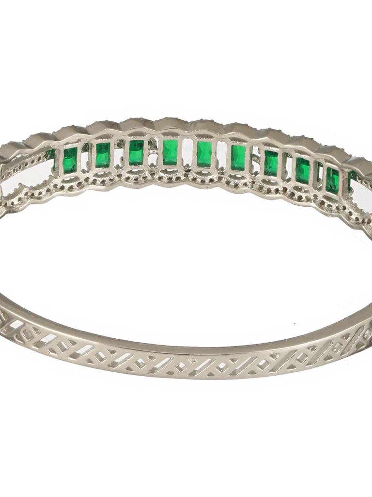 Silver Plated Emerald Green Ad Studded Statement Delicate Kada Bracelet : SJBR2494