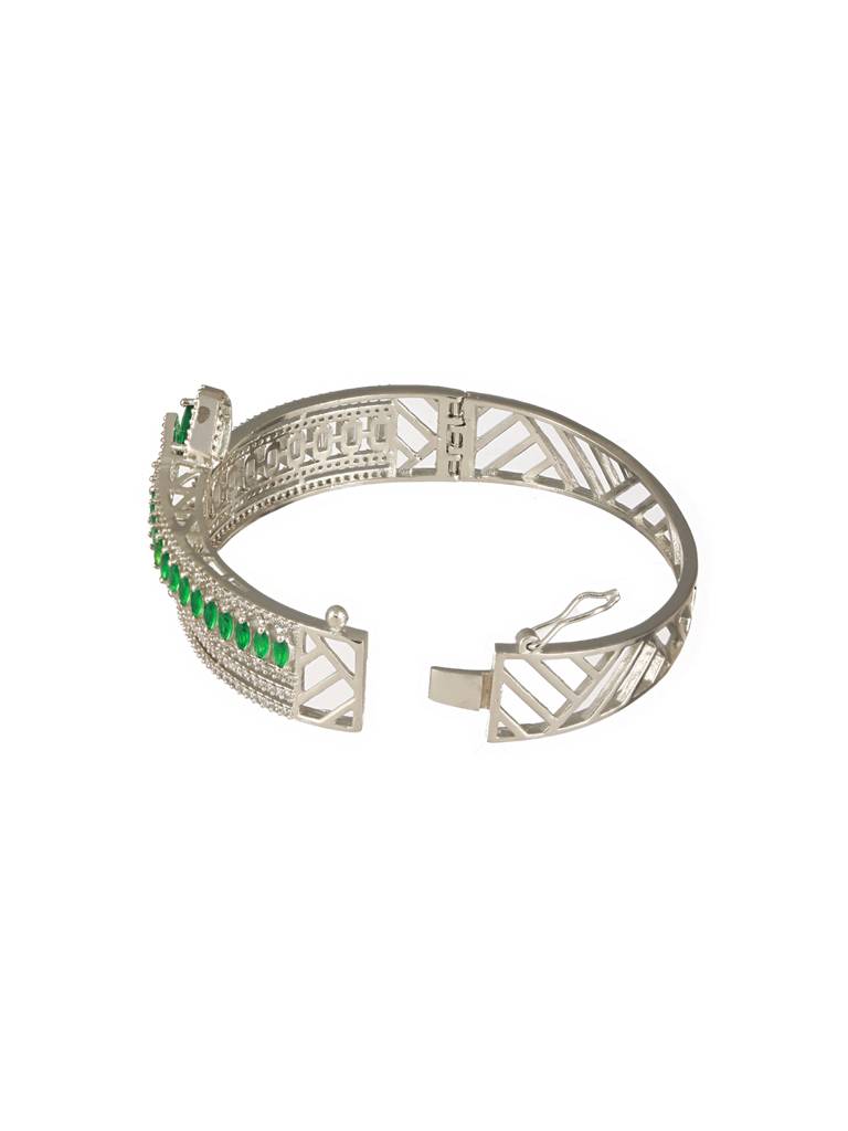 Silver Plated Green Ad Studded Contemporary Designer Bridal Kada Bracelet : SJBR2495