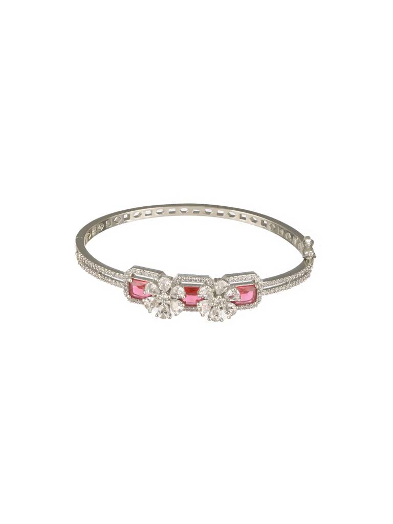 Silver Plated Ruby Red Delicate Luxe Floral Cuff Bangle Bracelet : SJBR2498