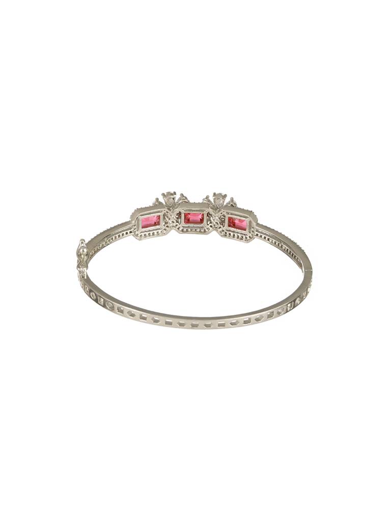 Silver Plated Ruby Red Delicate Luxe Floral Cuff Bangle Bracelet : SJBR2498
