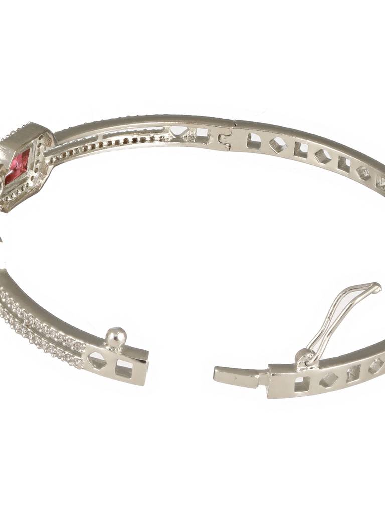 Silver Plated Ruby Red Delicate Luxe Floral Cuff Bangle Bracelet : SJBR2498