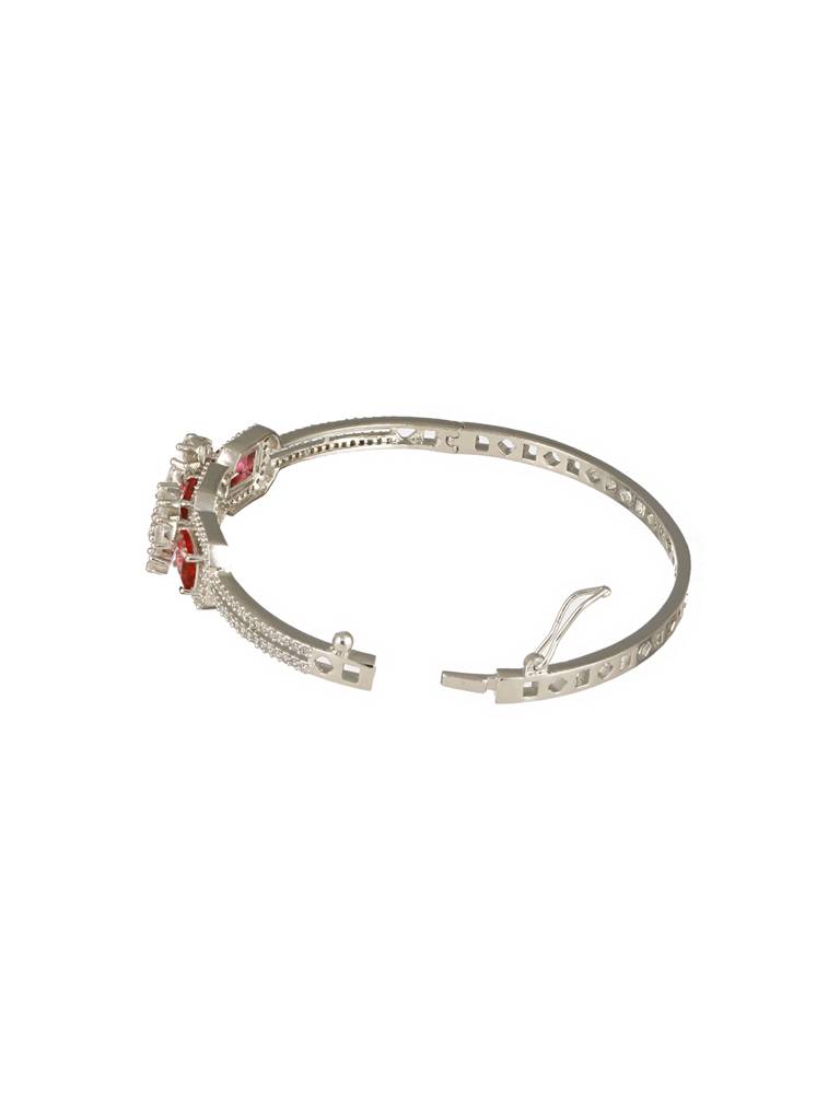 Silver Plated Ruby Red Delicate Luxe Floral Cuff Bangle Bracelet : SJBR2498