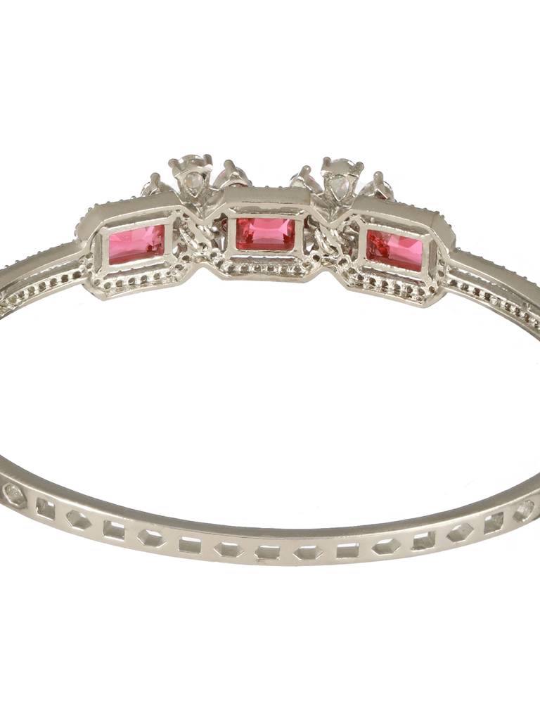 Silver Plated Ruby Red Delicate Luxe Floral Cuff Bangle Bracelet : SJBR2498