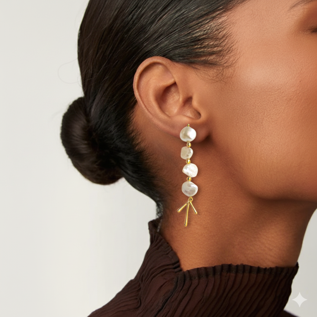 Baroque Pearl Sculptural Drop Earrings : ER-BPD28-YG-WHT