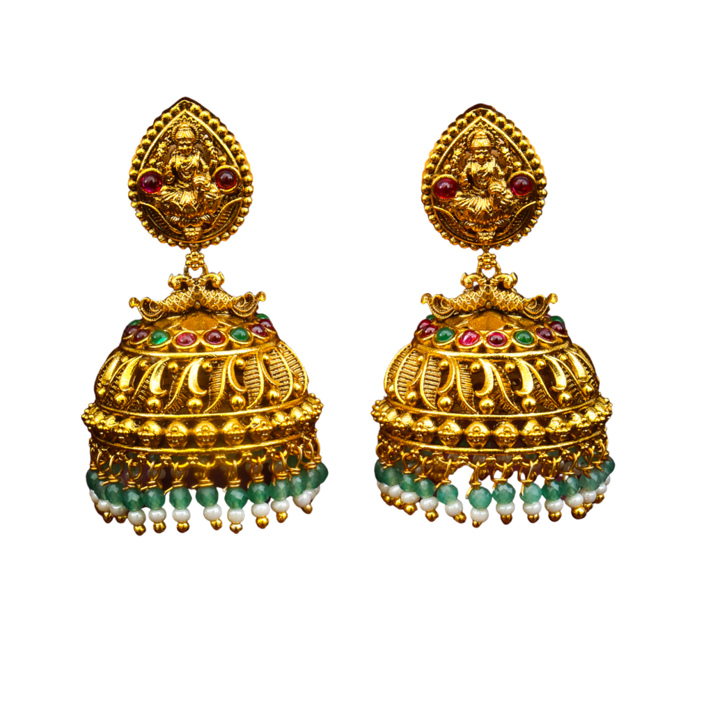 Laxmi Temple Jhumka Earrings | Premium Gold Plated Temple Jewellery : R-2025