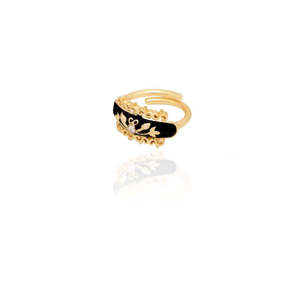 Black Enamel & Filigree Ring