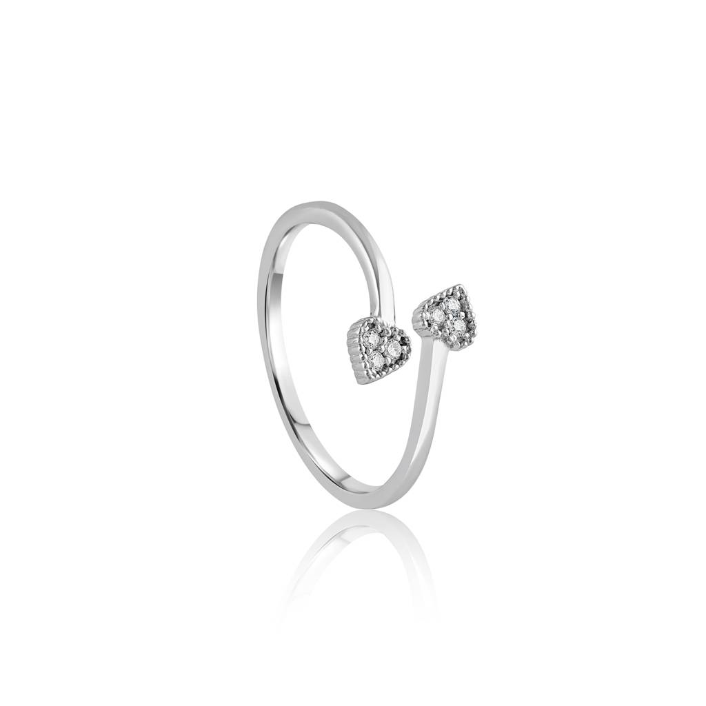 925 Sterling Silver Double Heart Open Ring With Cubic Zirconia Accents : RJSPRG50