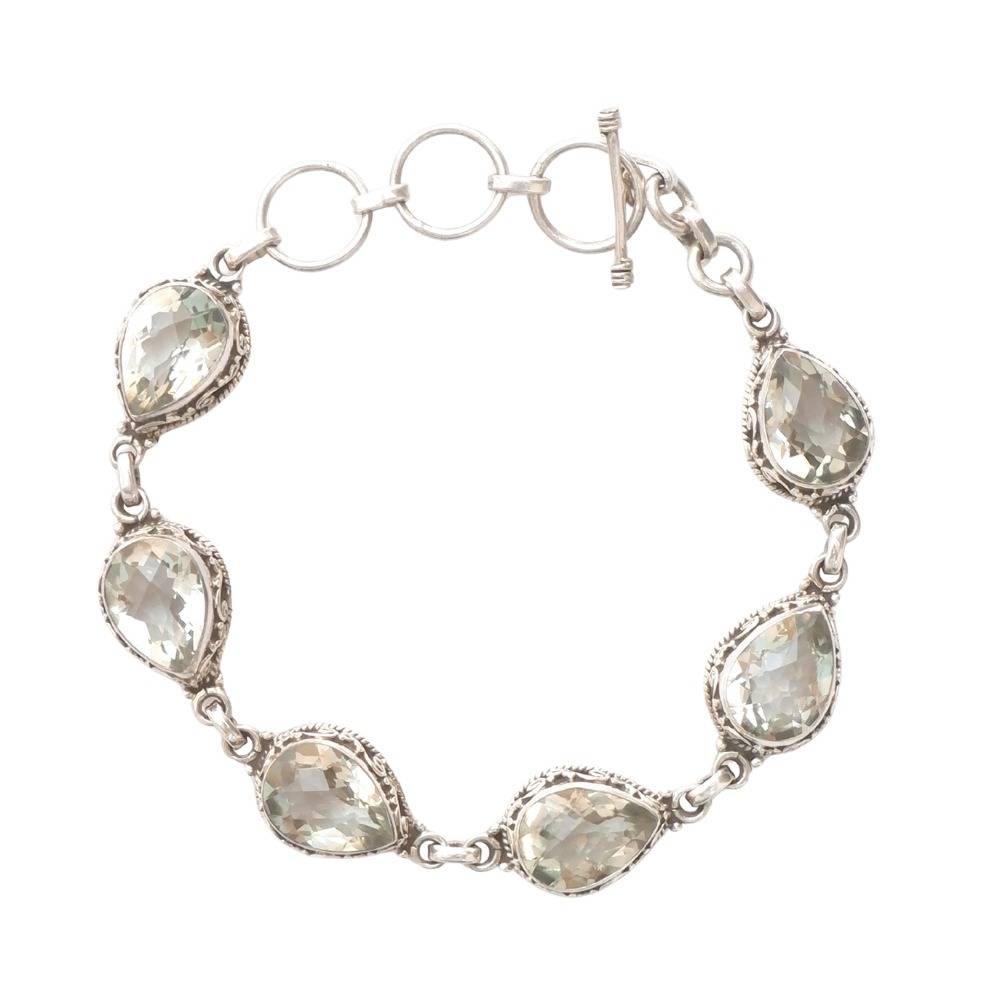 925 Sterling Silver Green Amethyst Gemstone Bracelet For Women & Girls : FU-1238