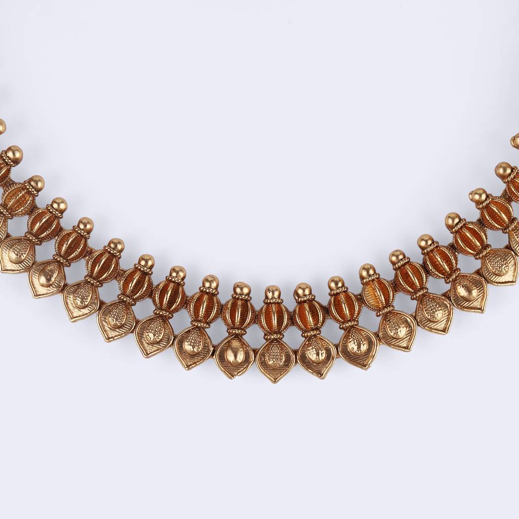 Traditional Flower And Rudhraksh Design Gold Plated Choker Necklace Set For Women & Girls : 24NS1109
