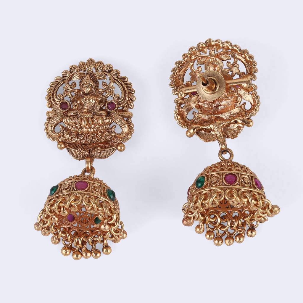 Traditional Laxmi And Peacock Design Gold Plated Choker Necklace Set For Women : 24NS1120