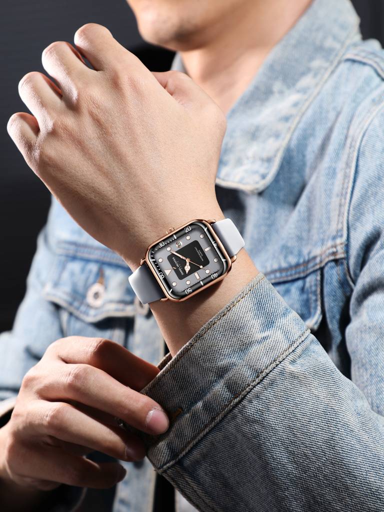 Daniel Hechter Paris Square Dial Watch For Men With Stylish Silicone Strap, Water Resistant & Quartz Movement - D : DHM1011-06