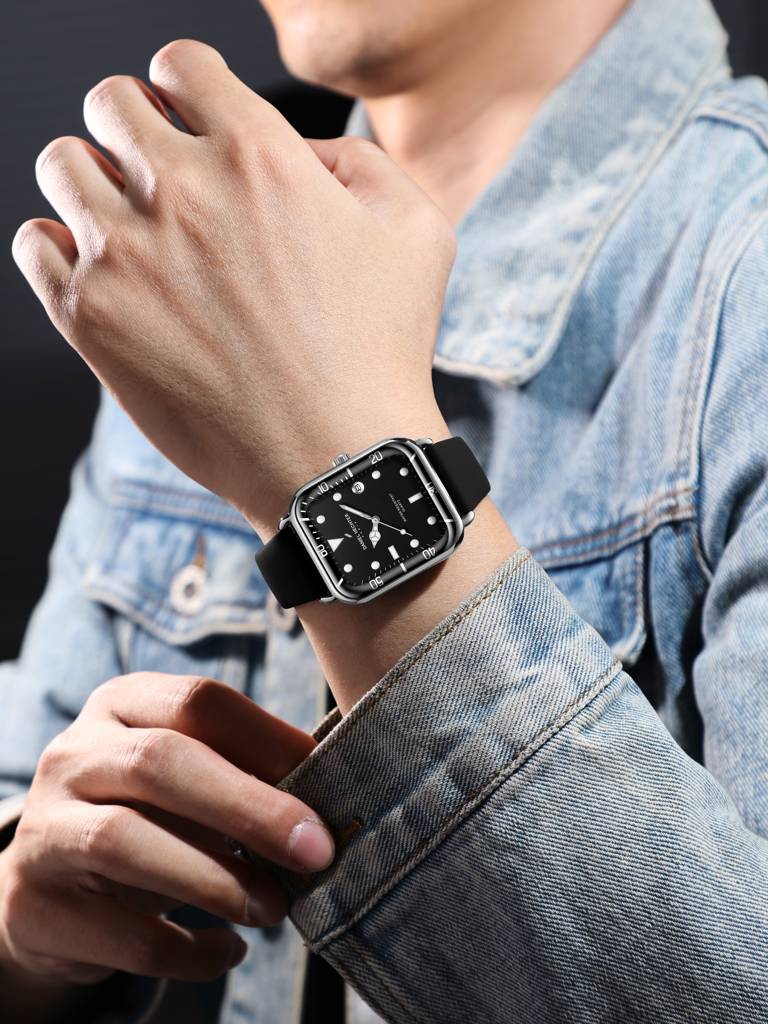 Daniel Hechter Paris Square Dial Watch For Men With Stylish Silicone Strap, Water Resistant & Quartz Movement - D : DHM1011-04