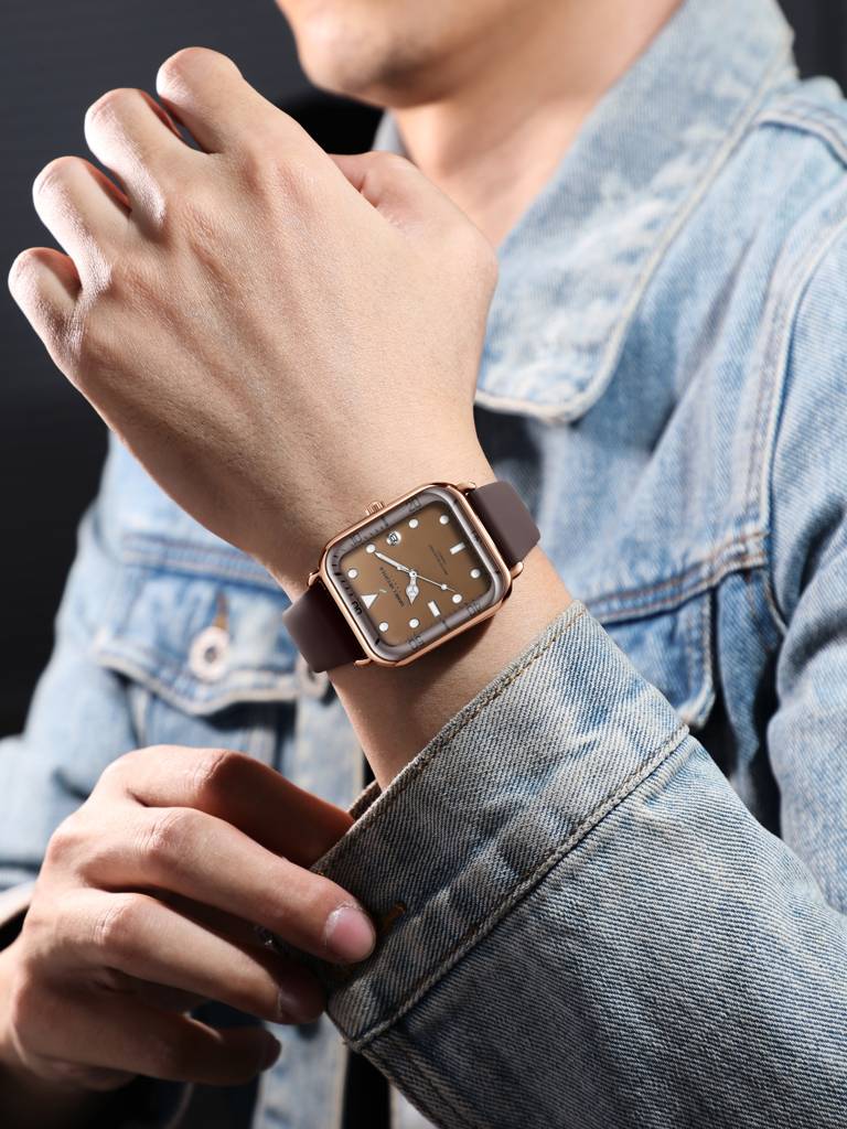 Daniel Hechter Paris Square Dial Watch For Men With Stylish Silicone Strap, Water Resistant & Quartz Movement - D : DHM1011-05