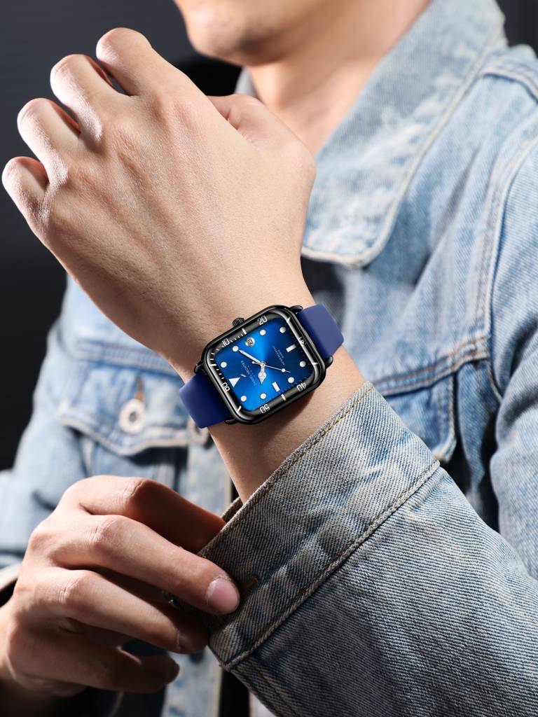 Daniel Hechter Paris Square Dial Watch For Men With Stylish Silicone Strap, Water Resistant & Quartz Movement - D : DHM1011-08