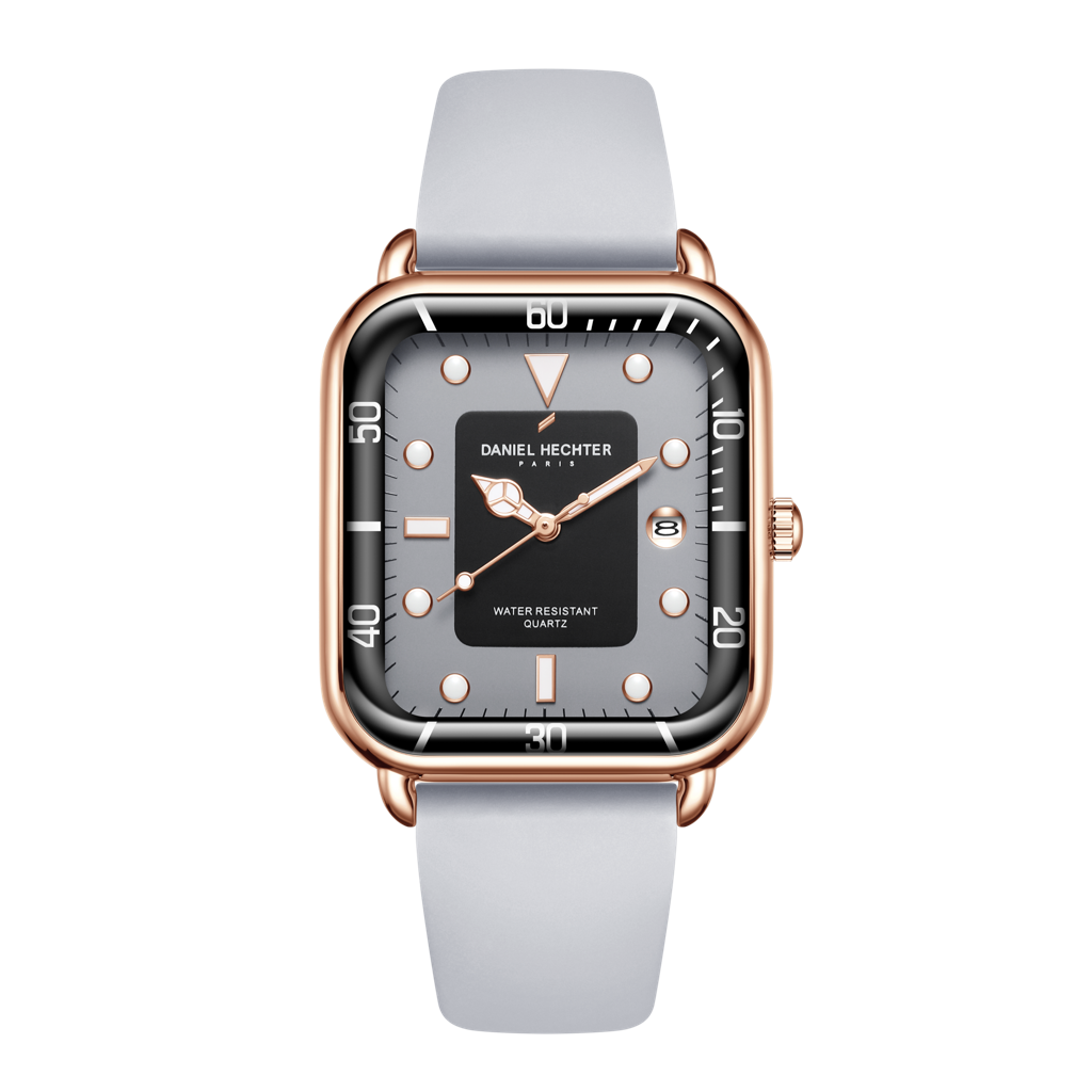 Daniel Hechter Paris Square Dial Watch For Men With Stylish Silicone Strap, Water Resistant & Quartz Movement - D : DHM1011-06