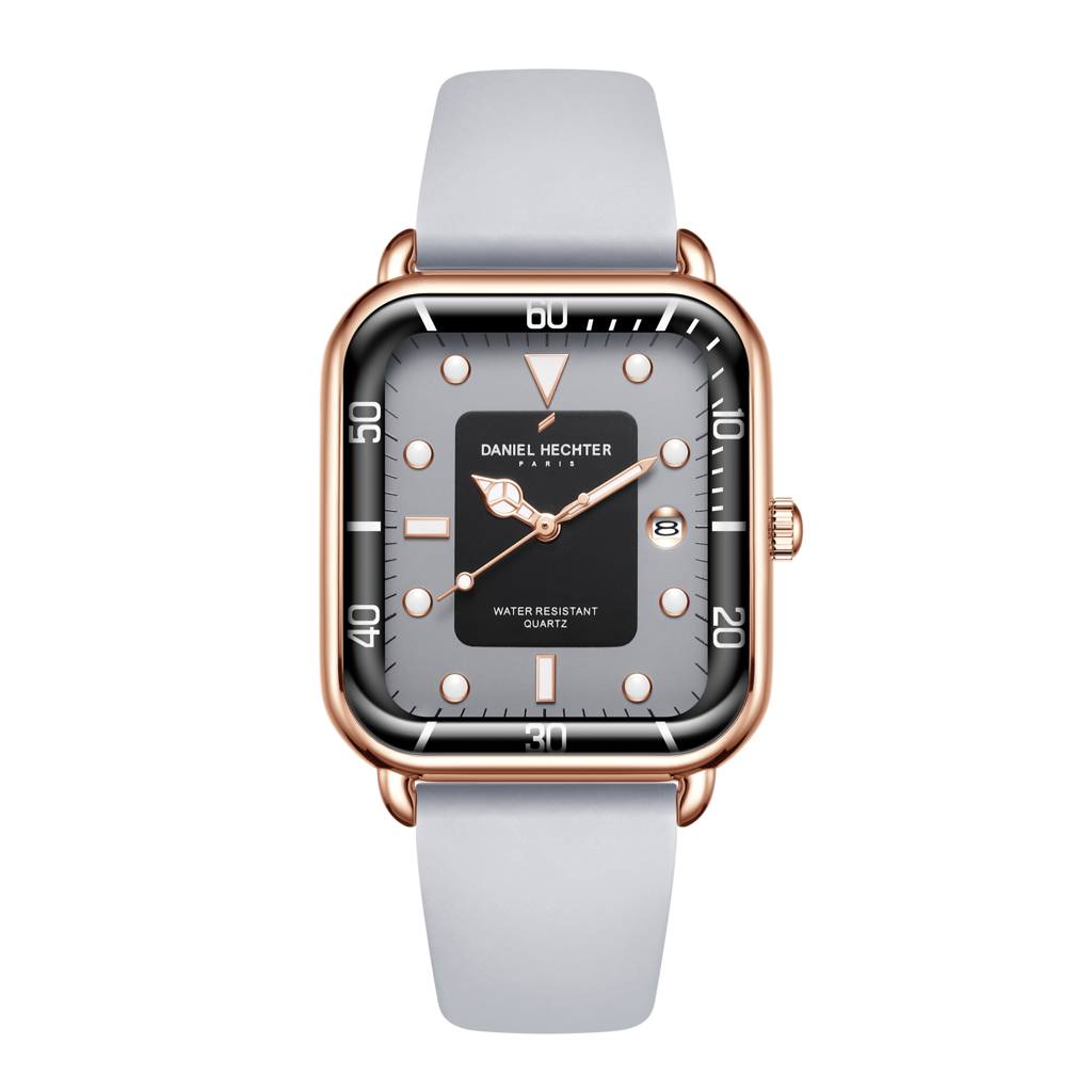Daniel Hechter Paris Square Dial Watch For Men With Stylish Silicone Strap, Water Resistant & Quartz Movement - D : DHM1011-06