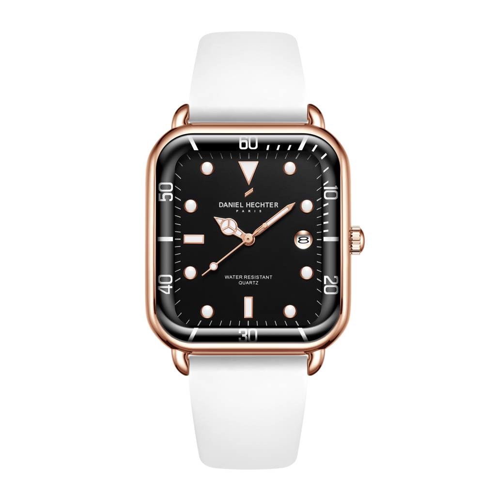 Daniel Hechter Paris Square Dial Watch For Men With Stylish Silicone Strap, Water Resistant & Quartz Movement - D : DHM1011-07