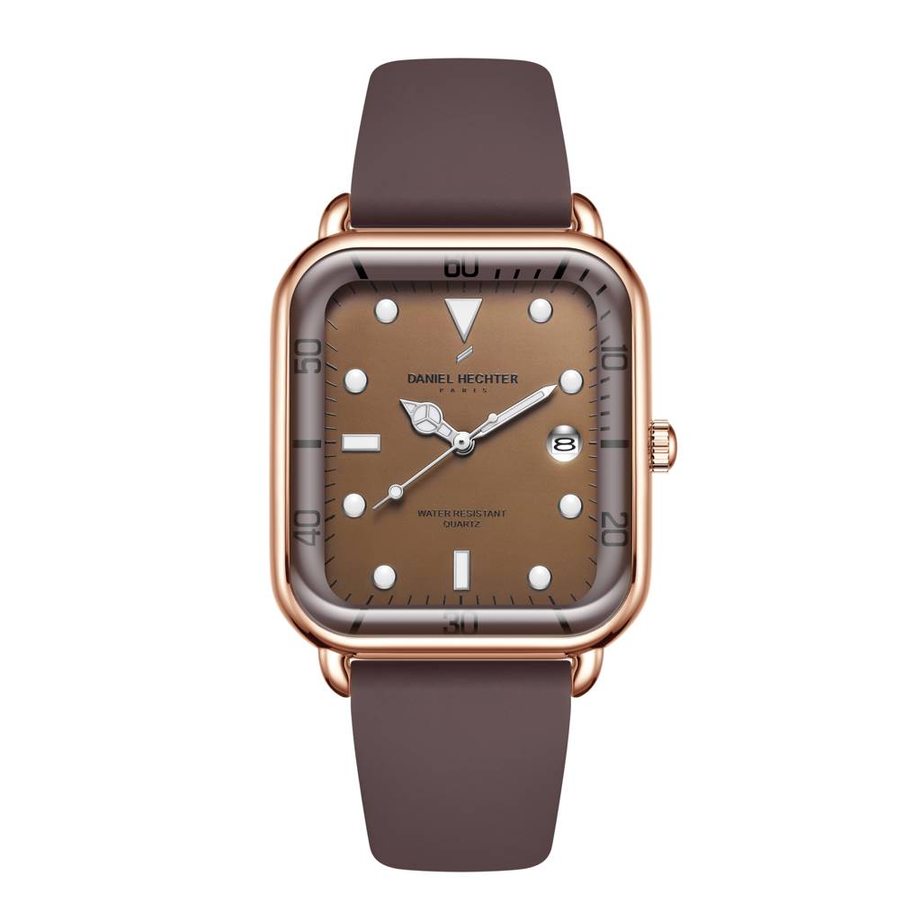 Daniel Hechter Paris Square Dial Watch For Men With Stylish Silicone Strap, Water Resistant & Quartz Movement - D : DHM1011-05