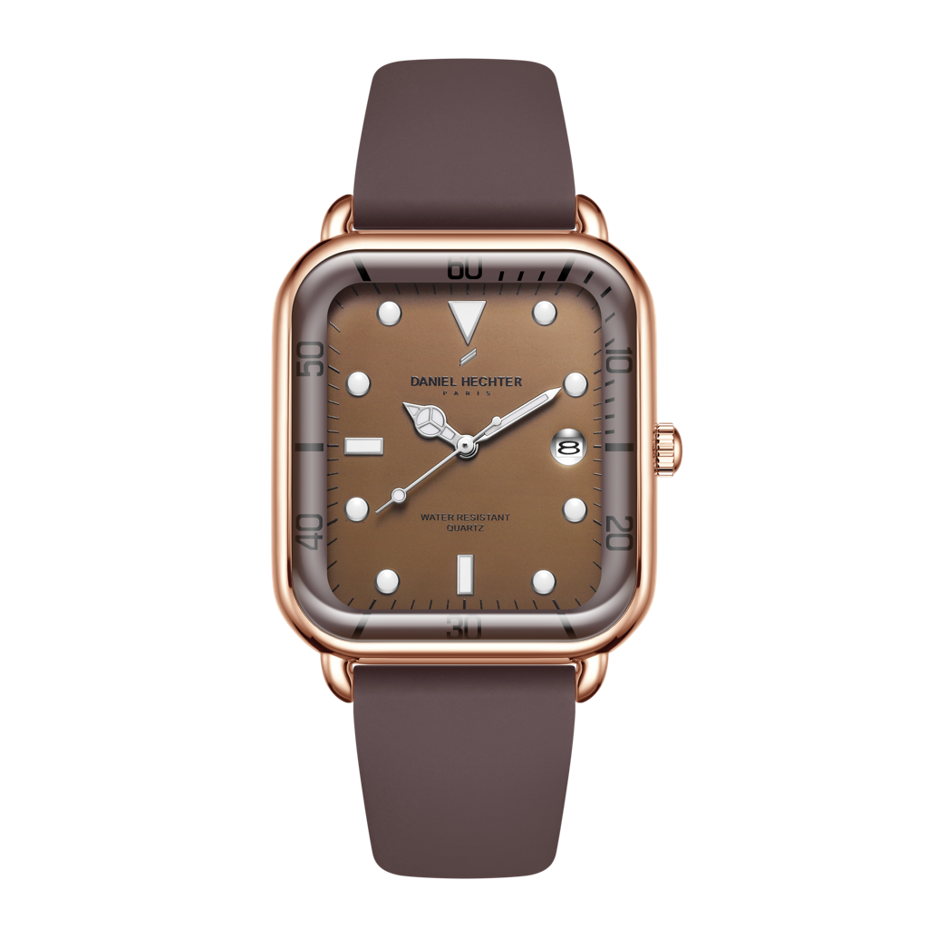 Daniel Hechter Paris Square Dial Watch For Men With Stylish Silicone Strap, Water Resistant & Quartz Movement - D : DHM1011-05
