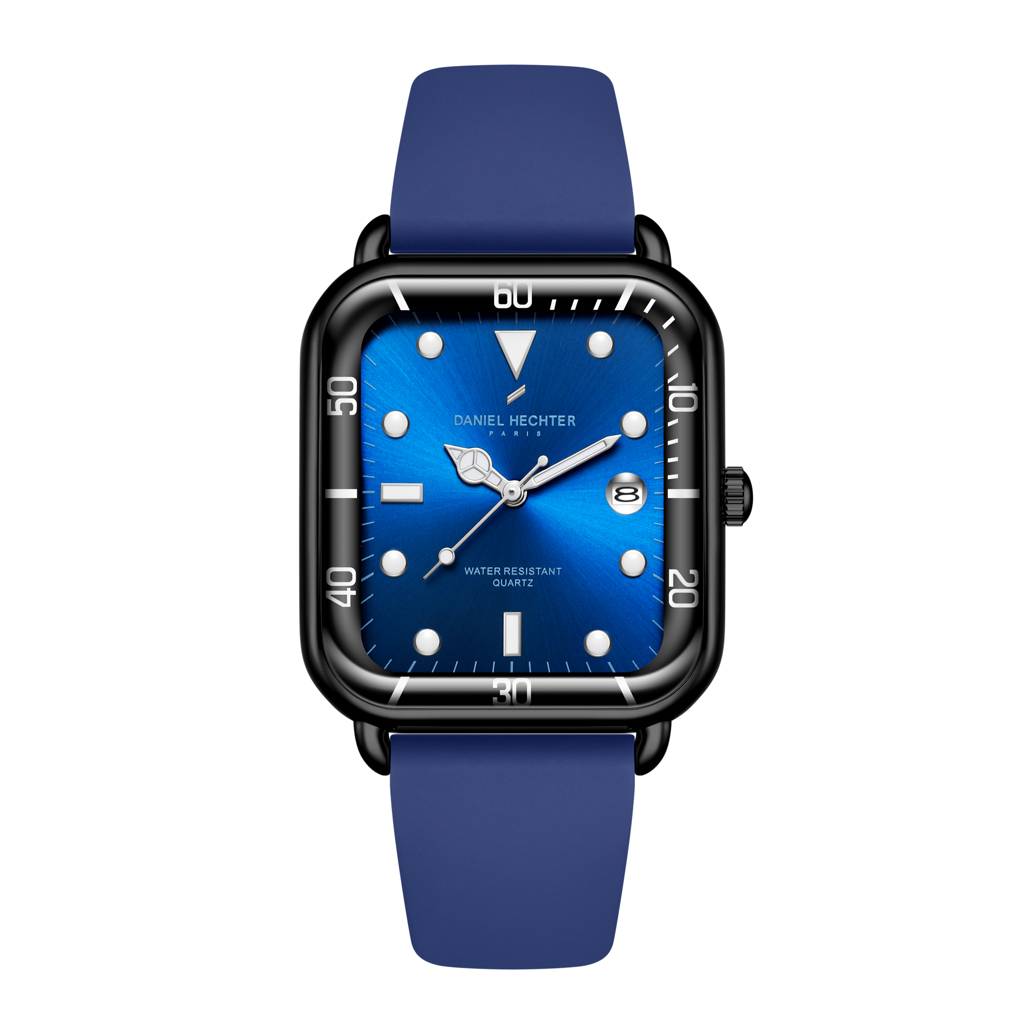 Daniel Hechter Paris Square Dial Watch For Men With Stylish Silicone Strap, Water Resistant & Quartz Movement - D : DHM1011-08