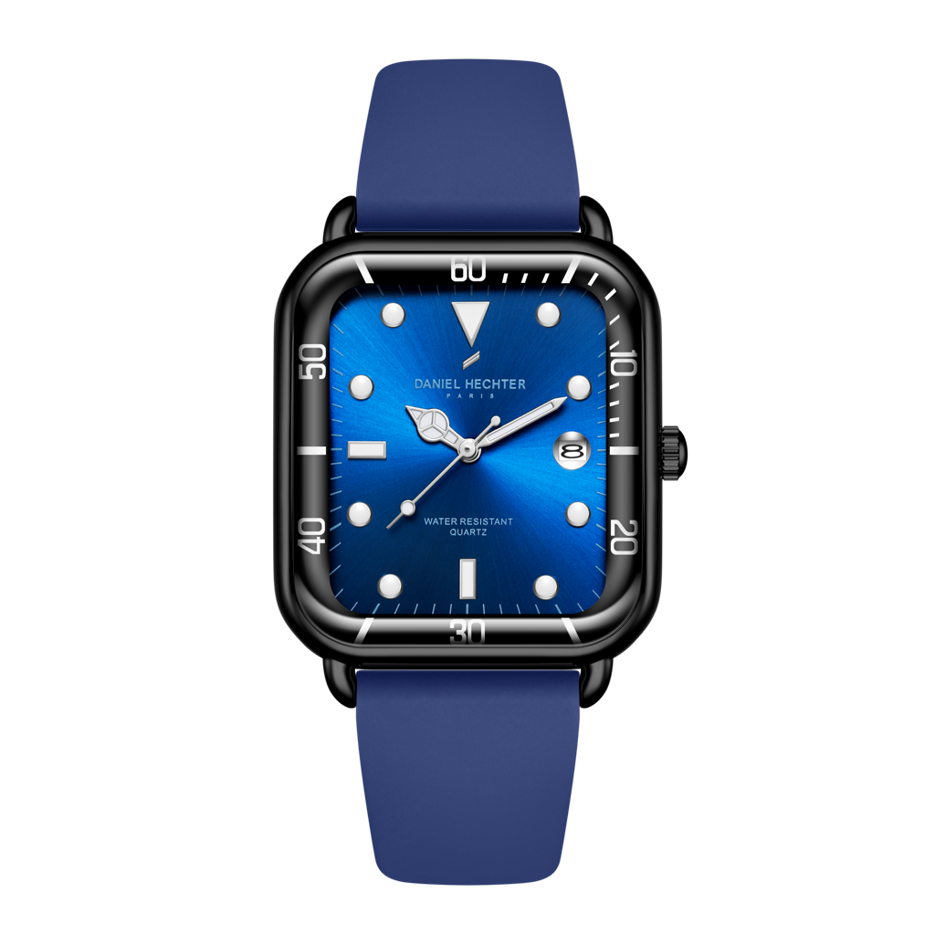 Daniel Hechter Paris Square Dial Watch For Men With Stylish Silicone Strap, Water Resistant & Quartz Movement - D : DHM1011-08