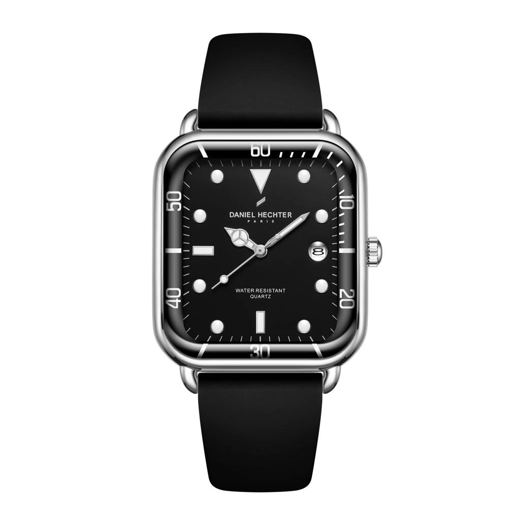 Daniel Hechter Paris Square Dial Watch For Men With Stylish Silicone Strap, Water Resistant & Quartz Movement - D : DHM1011-04