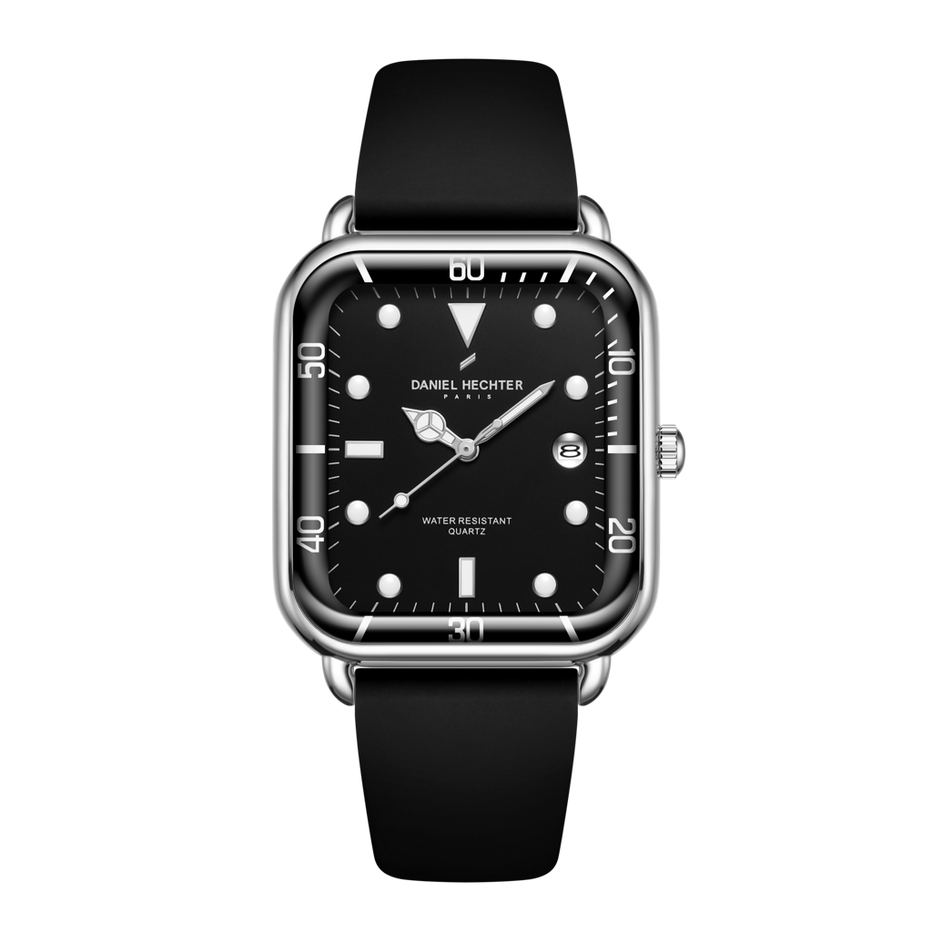 Daniel Hechter Paris Square Dial Watch For Men With Stylish Silicone Strap, Water Resistant & Quartz Movement - D : DHM1011-04