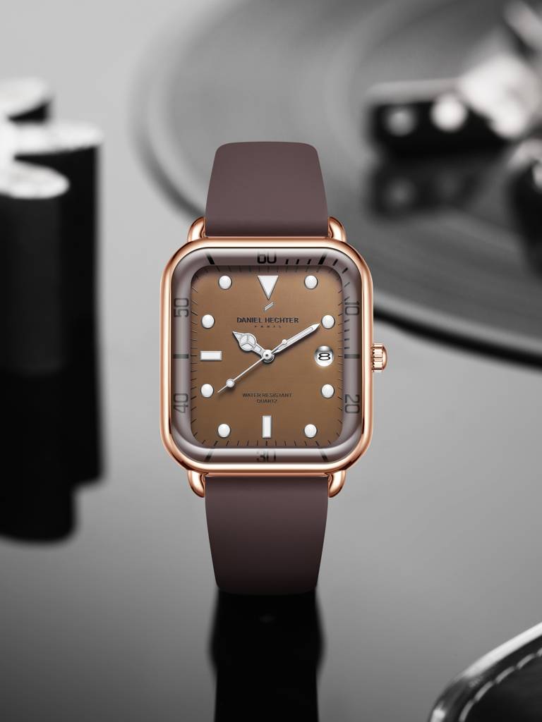 Daniel Hechter Paris Square Dial Watch For Men With Stylish Silicone Strap, Water Resistant & Quartz Movement - D : DHM1011-05