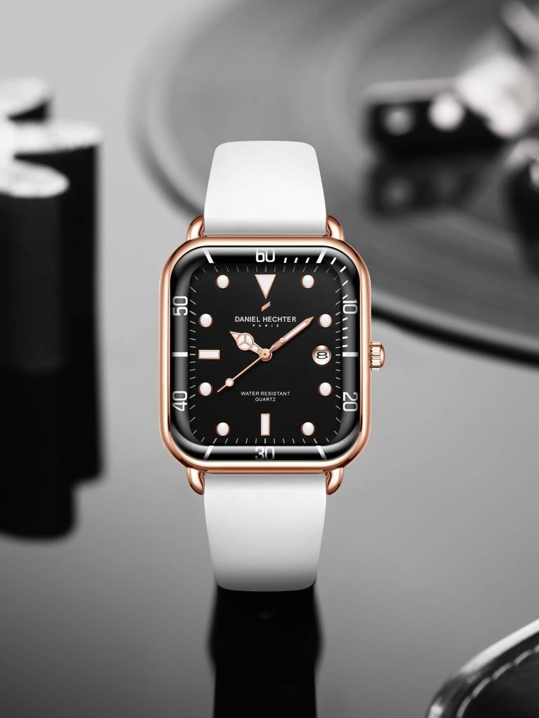 Daniel Hechter Paris Square Dial Watch For Men With Stylish Silicone Strap, Water Resistant & Quartz Movement - D : DHM1011-07